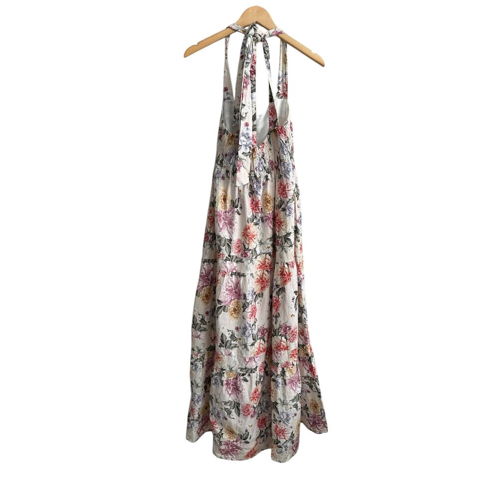NEW House Of Harlow 1960 Floral Linen Tier Bow Tie Shoulder Long Maxi Dress Med - Picture 11 of 12
